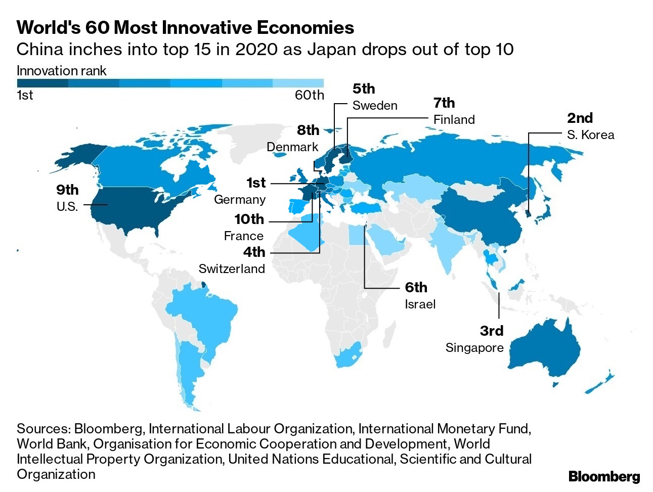 Карта экономики стран. Самые инновационные страны.