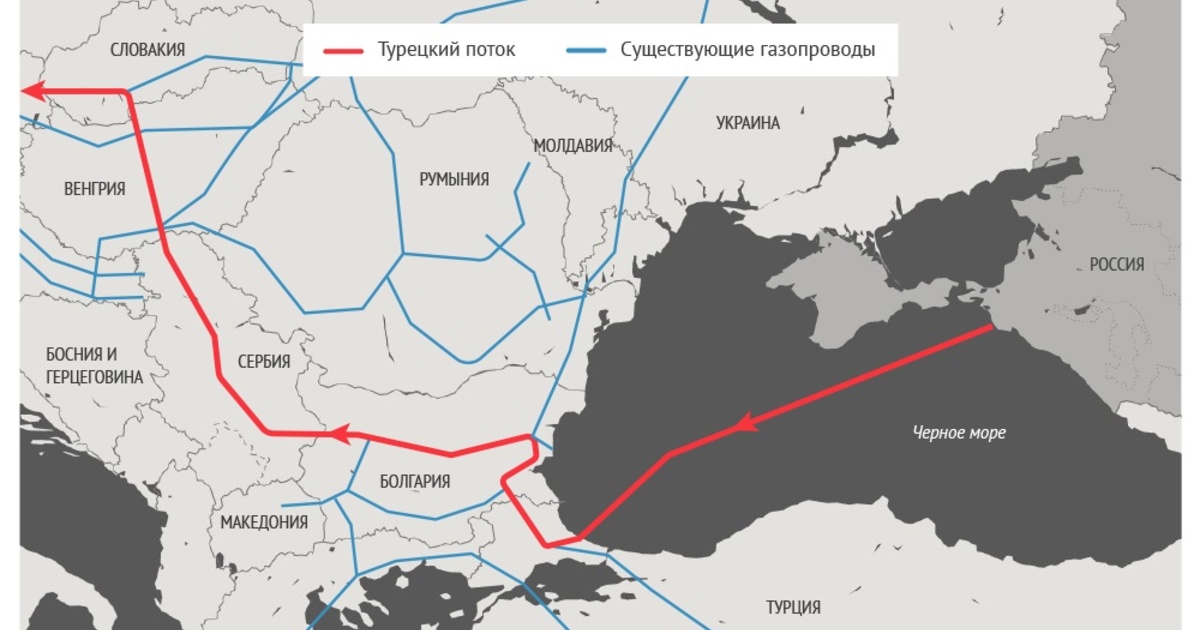 Газопроводы в черном море карта