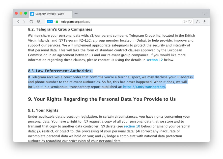 Telegram privacy Policy. Telegram Group Inc.