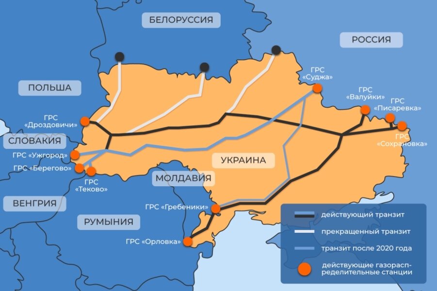 Карта транзита газа через украину в европу