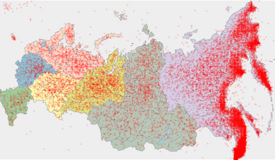 Карта россии с точками